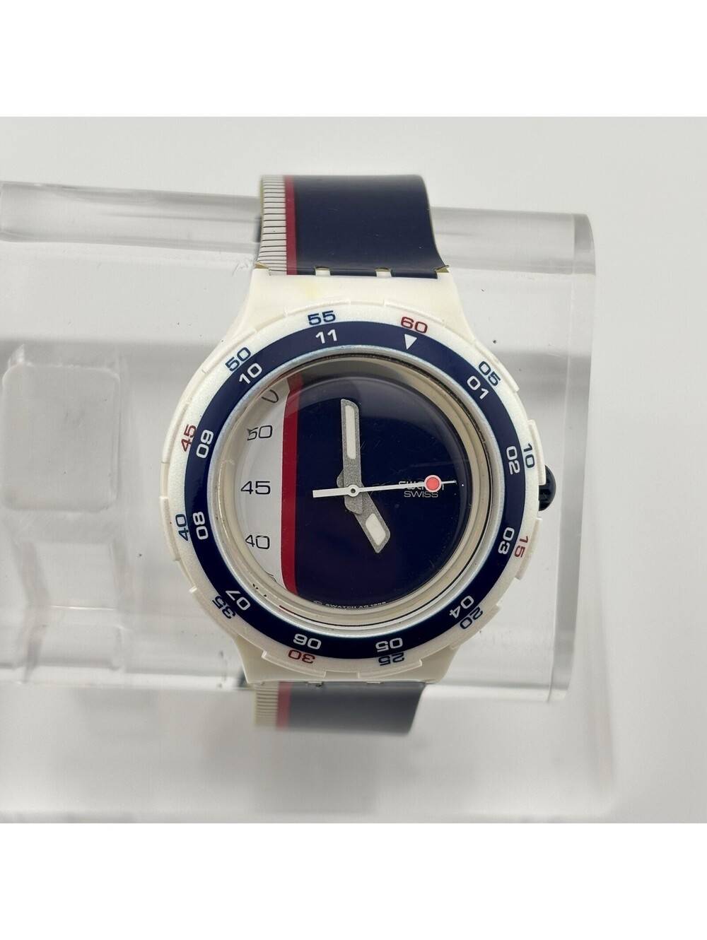 Vintage Swatch Scuba 200 Sailor 1999 Navy Red White Nautical Swiss Watch SDW100